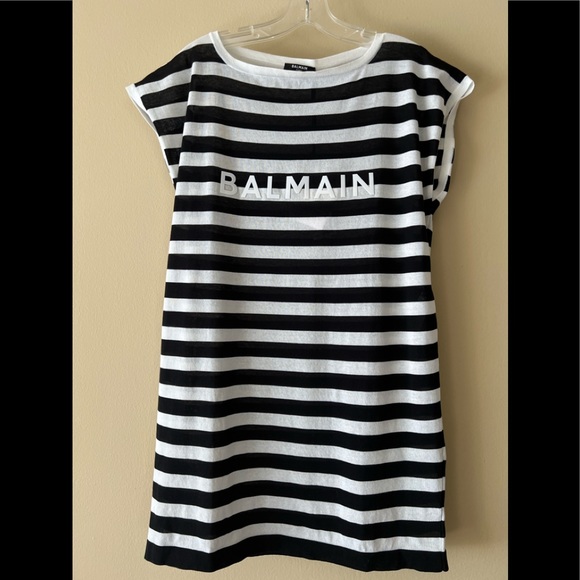BALMAIN Long sleeveless logo print T-shirt, singlet, vest, striped T-shirt - Picture 5 of 8